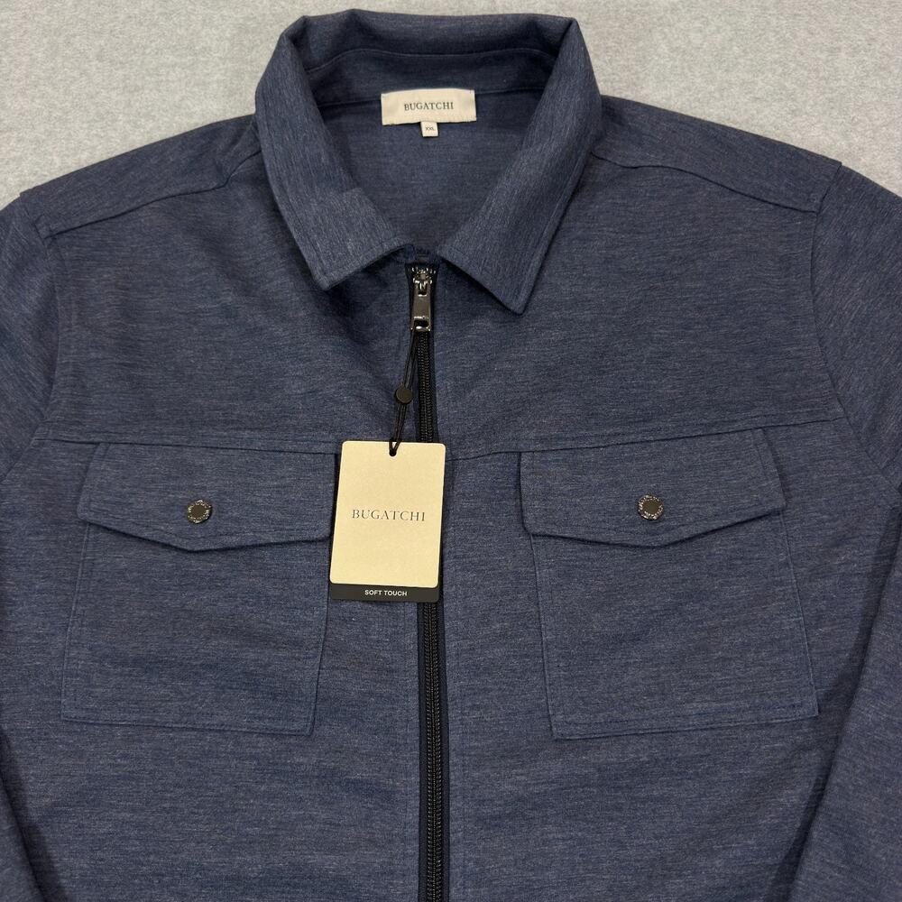 BUGATCHI Full Zip Soft Touch Heather Shirt Jacket Mens XXL Navy Blue Stretch NWT